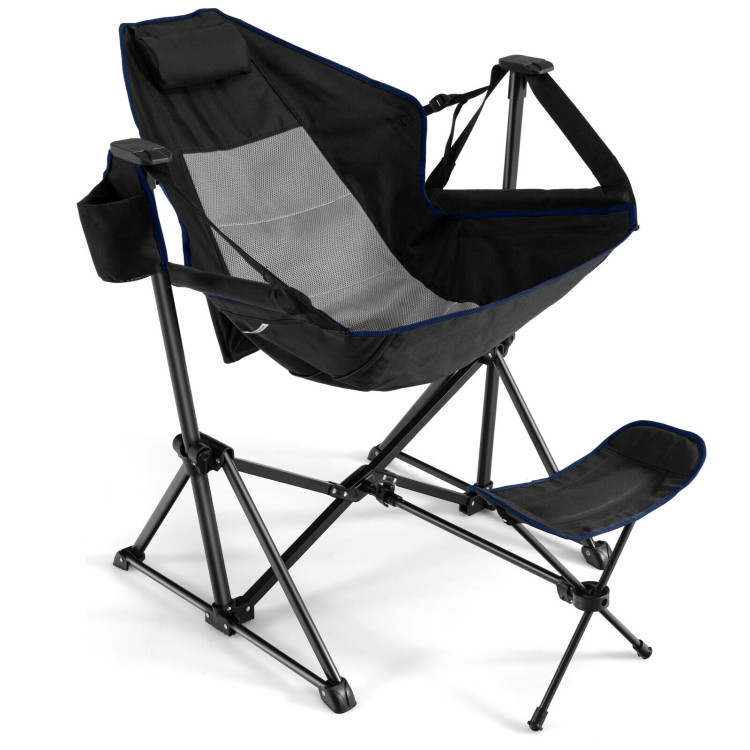 Hammock Camping Chair with Retractable Footrest and Carrying Bag-BlackCostway Gallery View 1 of 10
